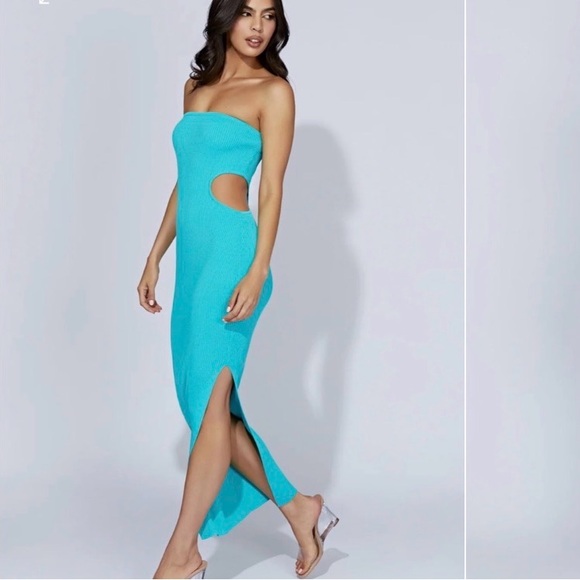 Meshki Kori Knit Bandeau Maxi Dress Aquamarine Stretch Strapless Sz XL NWT - Picture 2 of 13